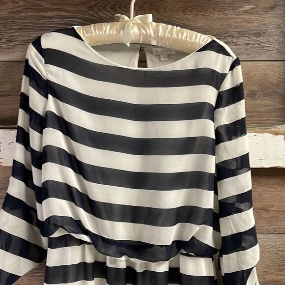 Charming Charlie Ladies Flowy Horizontal Striped Mini Dress, Size M, Black White - Picture 3 of 8